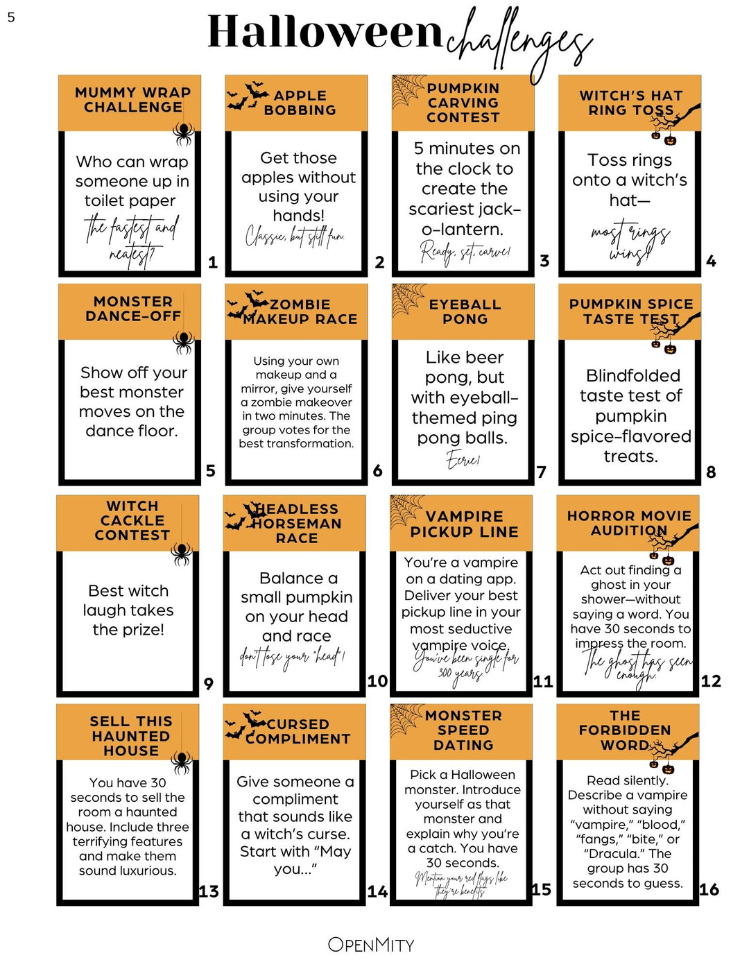 Halloween drinking game spicy printable
