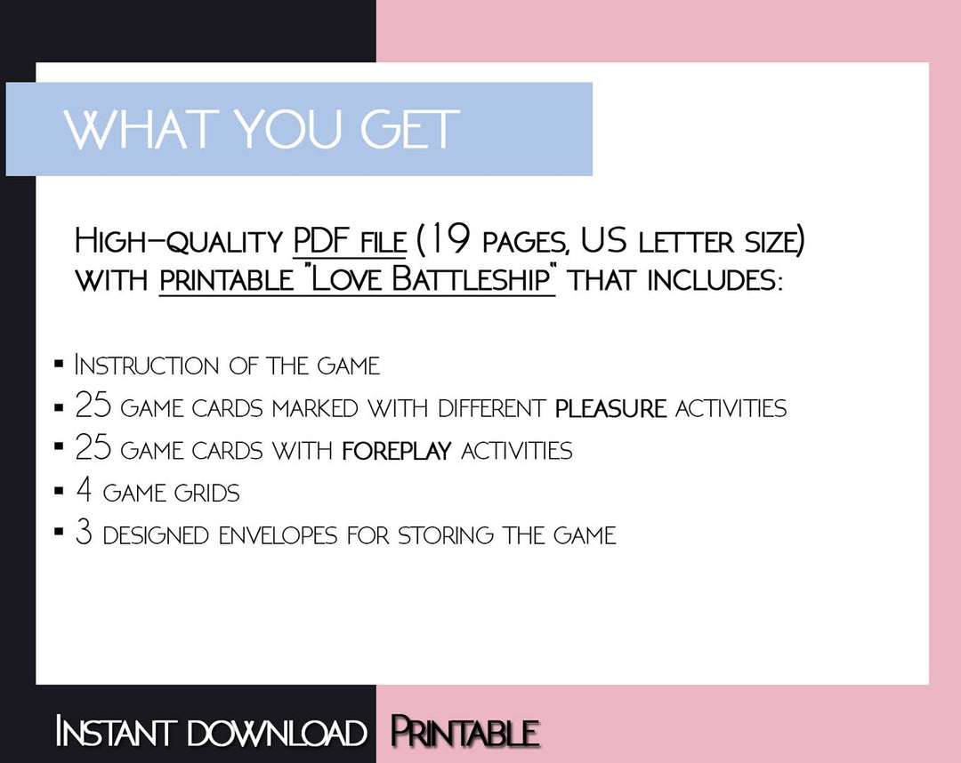 Printable Love Battleship game PDF